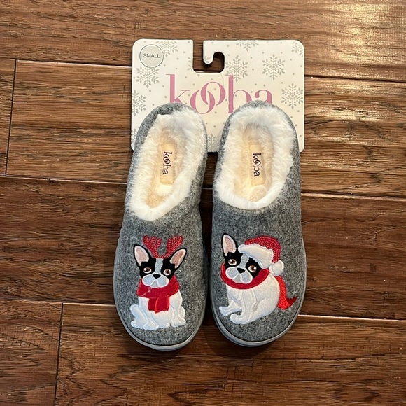 Kooba Boston Terrier Frenchie Holiday Slippers Size S (5-6) - Picture 1 of 6